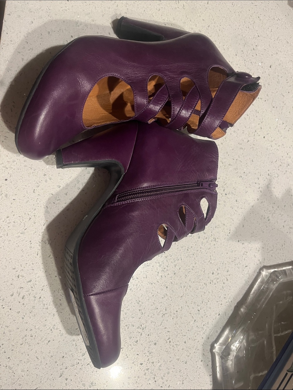 Miz Mooz Purple Leather Cutout Heeled Ankle Boots
